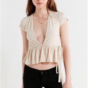 UO Meant To Be Plunging Tie-Front Top | XS Neutral